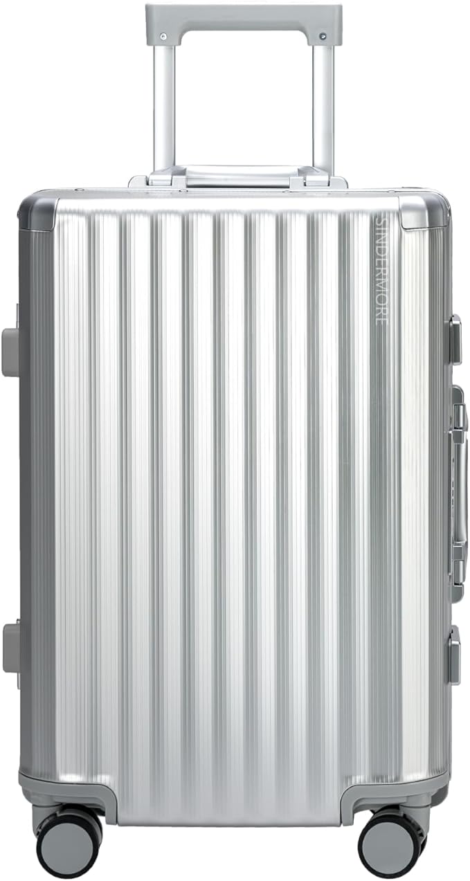 Carry-on Luggage: Silver 20 inch Aluminum-Made Hardshell Suitcase with Spinner Wheels - Zipperless - USB-C Port - TSA Locks - Weekend Getaways International travel Business