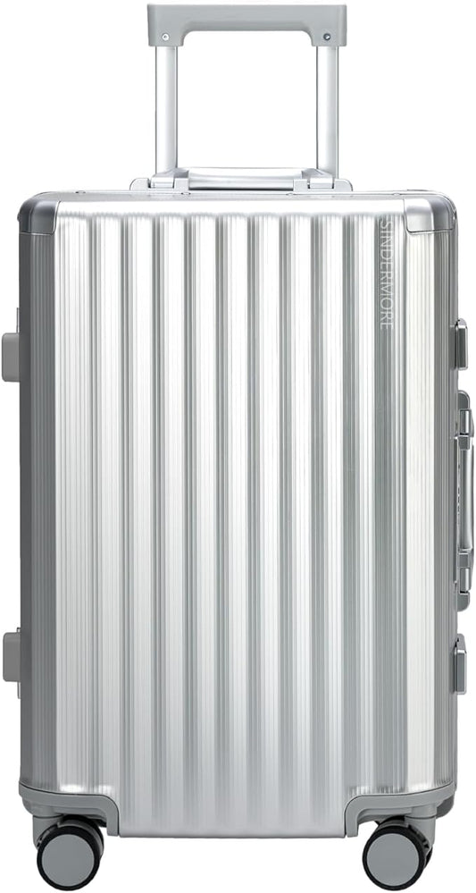 Carry-on Luggage: Silver 20 inch Aluminum-Made Hardshell Suitcase with Spinner Wheels - Zipperless - USB-C Port - TSA Locks - Weekend Getaways International travel Business