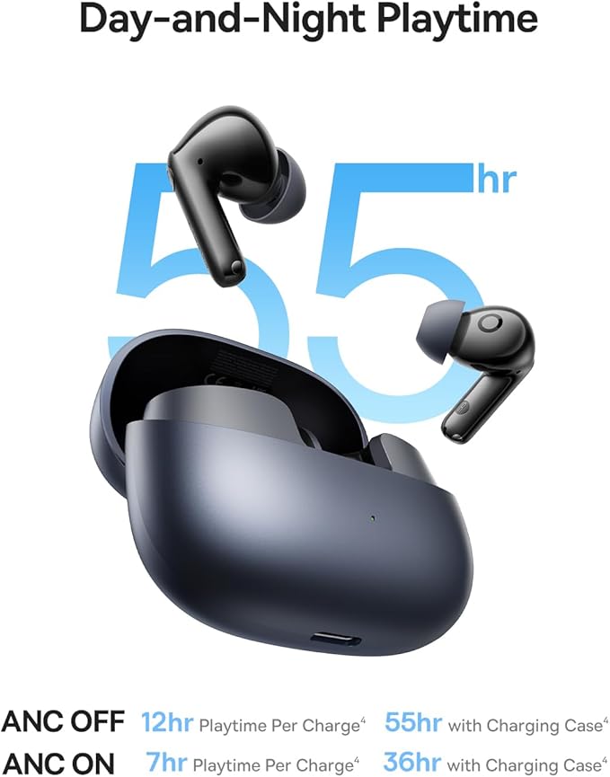 Baseus Bass BP1 Pro Noise Cancelling Wireless Earbuds, Real-Time Adaptive Noise Cancelling, Adaptive Active EQ, LDAC Hi-Res Sound, 6-Mic AI Clear Calls, 55H Playtime, IP55 Waterproof, Bluetooth 6.0