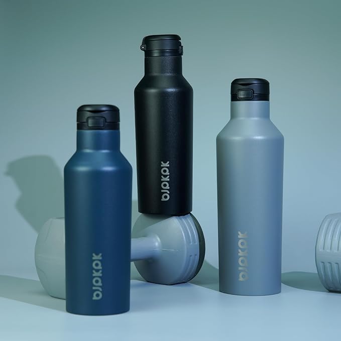 BJPKPK Insulated Water Bottle With Straw 17oz Stainless Steel Water Bottles With 2 Lids And Carry Handle Reusable Travel Metal Thermo,Black