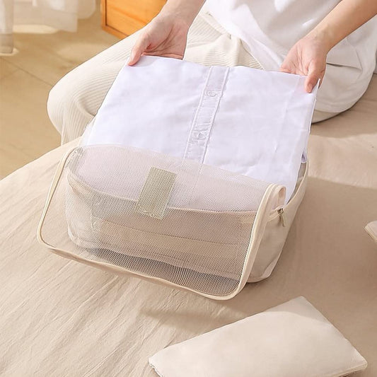 Fxkoolr 7 Set Packing Cubes, Packing Organizers Travel Foldable Luggage Organizers Storage Bag Accessories for Suitcase with Laundry Bag & Shoe Bag, Beige