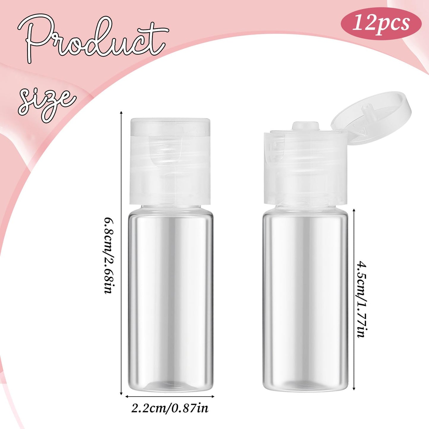 12 PCS Small Travel Squeeze Bottles,12ml 0.4oz Refillable Plastic Empty Cosmetic Containers for Shampoo, Toner, Liquid Toiletries, Dispensers Bottles, Travel Essentials Sample