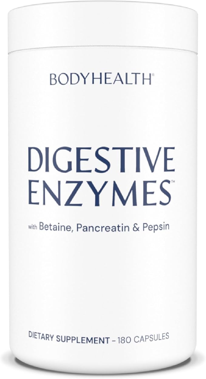 BodyHealth Digestive Enzymes Full Spectrum Digestive Support (180 caps), Betaine, Pepsin, Pancreatin BPP Loaded with Enzymes and Probiotics, Relief for Stomach Bloating, Heartburn, Gas, Constipation