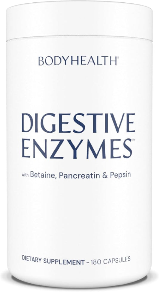 BodyHealth Digestive Enzymes Full Spectrum Digestive Support (180 caps), Betaine, Pepsin, Pancreatin BPP Loaded with Enzymes and Probiotics, Relief for Stomach Bloating, Heartburn, Gas, Constipation