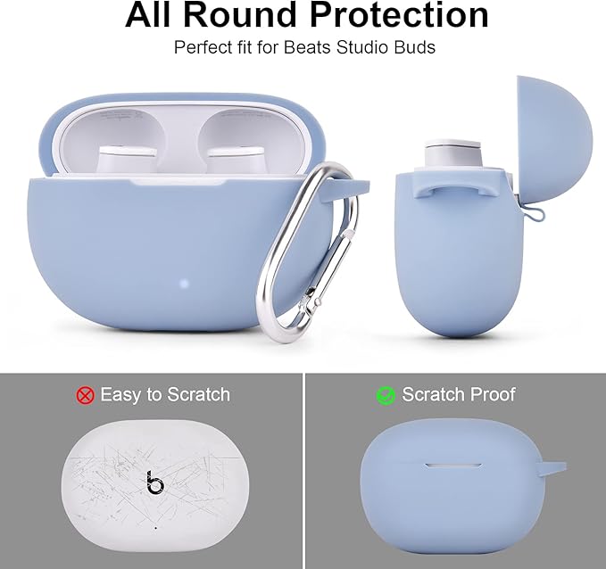 AIRSPO Silicone Case Compatible with Beats Studio Buds Case 2021 Soft Protective Cover for Beats Wireless Earbuds with Keychain (Grayish Blue)