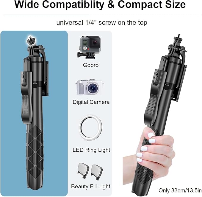 60" Phone Tripod & Selfie Stick - Tripod for iPhone with Remote, Extendable Cell Phone Stand Holder for Video Recording Vlog, Travel Tripode Compatible with iPhone Android Camera