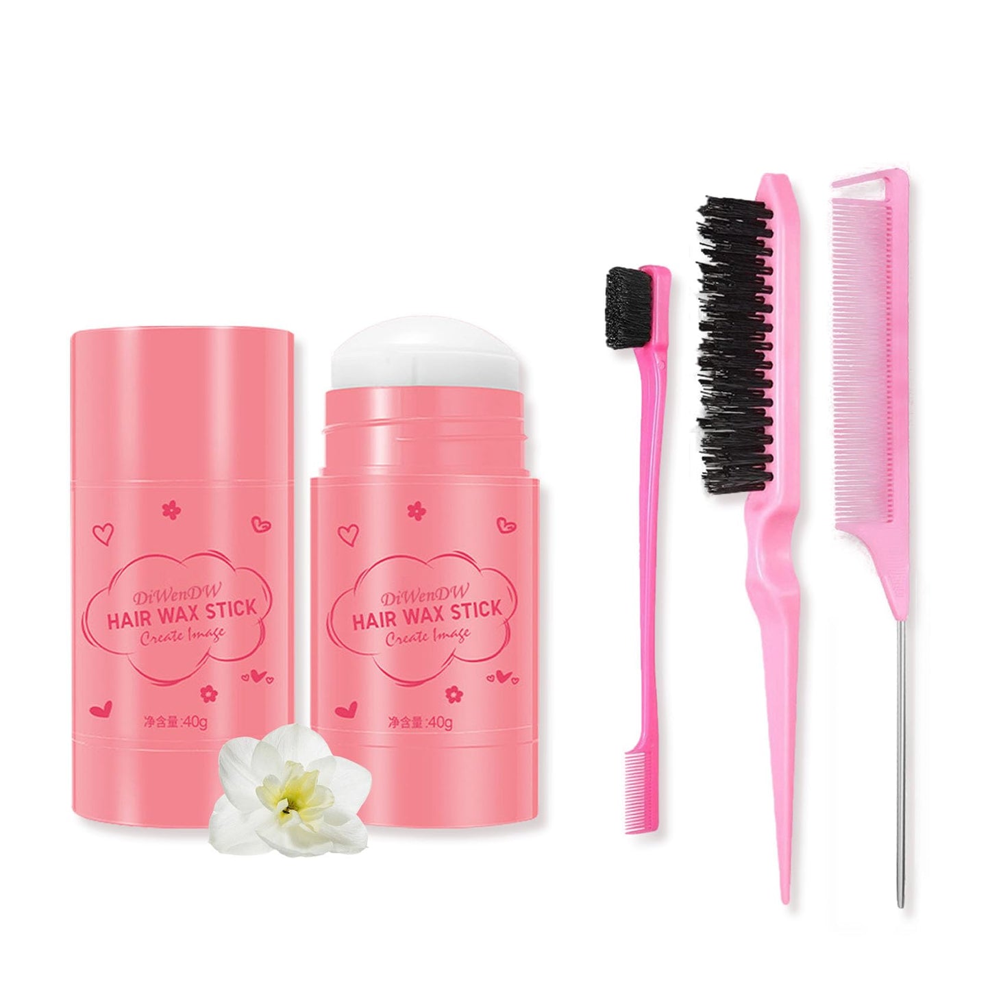 Hair Wax Stick & Hair Styling Combs Set 4 Pcs,Moisturizing Non-Greasy Hair Styling Wax Stick for Edge Control on Wigs And Hair,Lightweight Hair Slick Balm Stick for Flyaways Edge Frizz Hair
