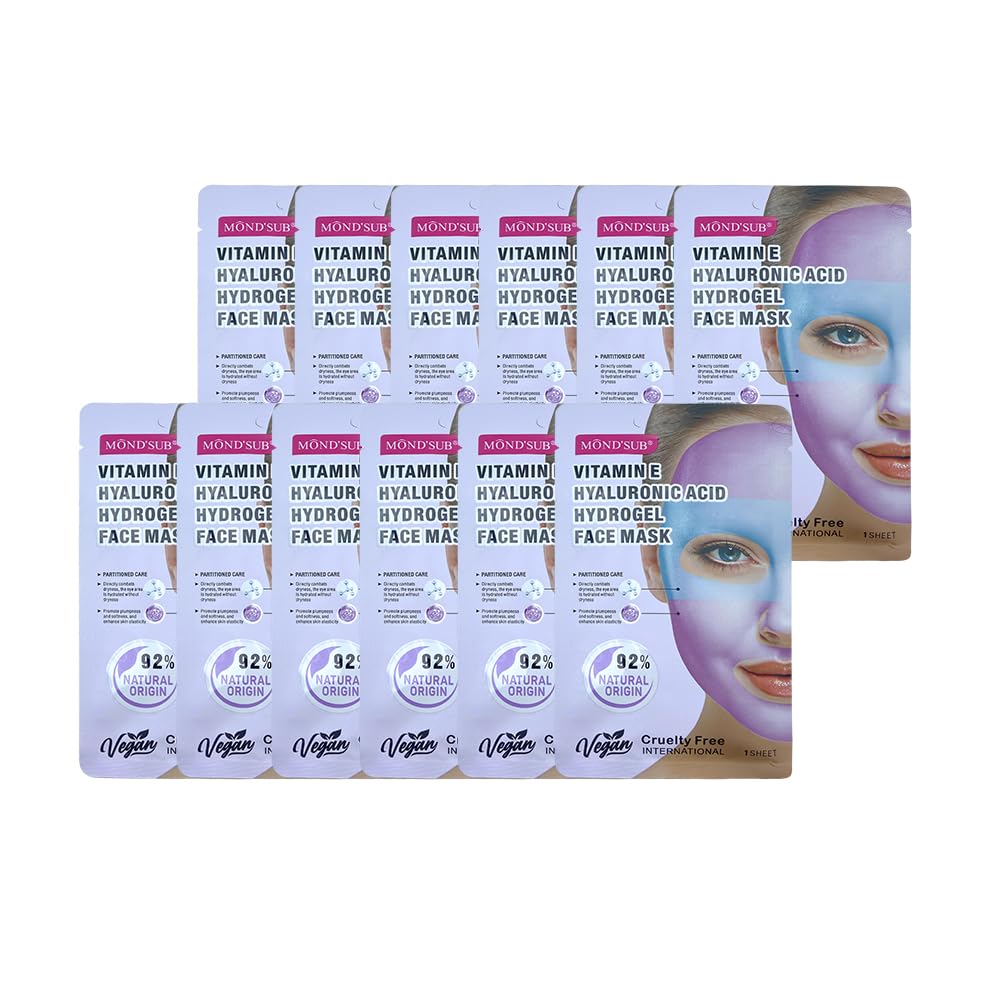 Vitamin E Hyaluronic Acid Hydrogel Face Masks - Premium Face Mask Skin Care,Sheet Mask Moisturizing, Nutrient-Rich Sheet Masks for Face Promoting Elasticity & Firmness