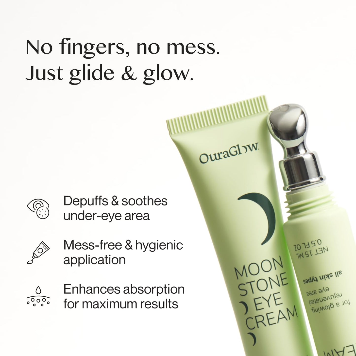 OURAGLOW Caffeine Eye Cream for Dark Circles and Puffiness – Moonstone Under Eye Cream with Cooling Tip, Retinol, Hyaluronic Acid & Peptides – for Wrinkles, Bags, Fine Lines – Fragrance-Free