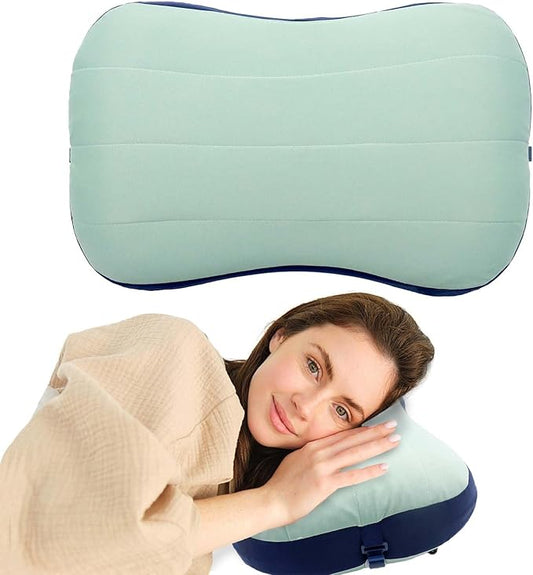 Inflatable Camping Pillow with Removable Cover & Ice Pack, Portable Inflatable Neck Pillow, Ergonomic Inflating Pillows for Neck & Lumbar Support, Travel Air Pillows for Camping, Office, Hiking, Home