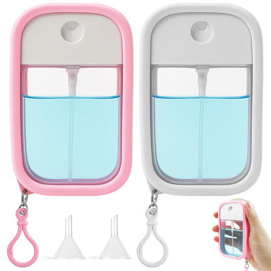 Small Spray Bottles Travel Perfume Bottle Refillable Hand Sanitizer Spray Case Portable Ultra-Thin Design With Silicone Case Keychain Can Fill Makeup Toner Perfume Etc 50ml 2pcs