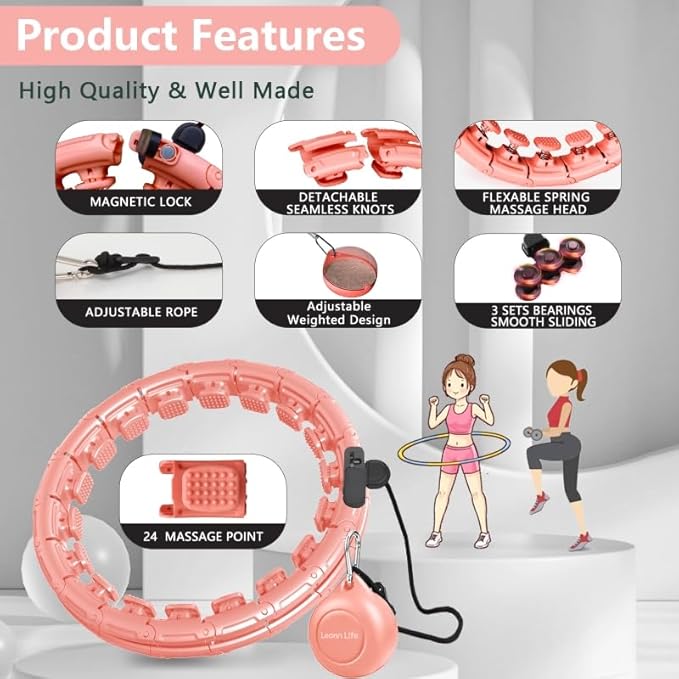 30/12 Knots, Upgraded Magnetic Lock Weighted Hula Hoop for Adults Weight Loss, Infinity Hoop Plus Size, Children Adults Home Outdoors, Fitness Exercise, Abdominal Toner