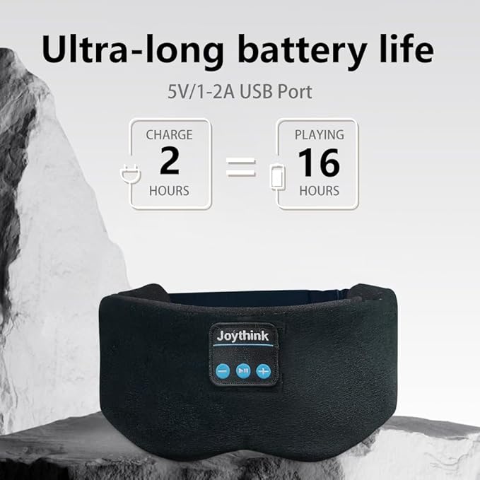 Joythink Sleep Mask Headphones Silk Wireless Bluetooth Headband Eye Mask for Side Sleepers Blackout for Airplane Travel Men Women Black