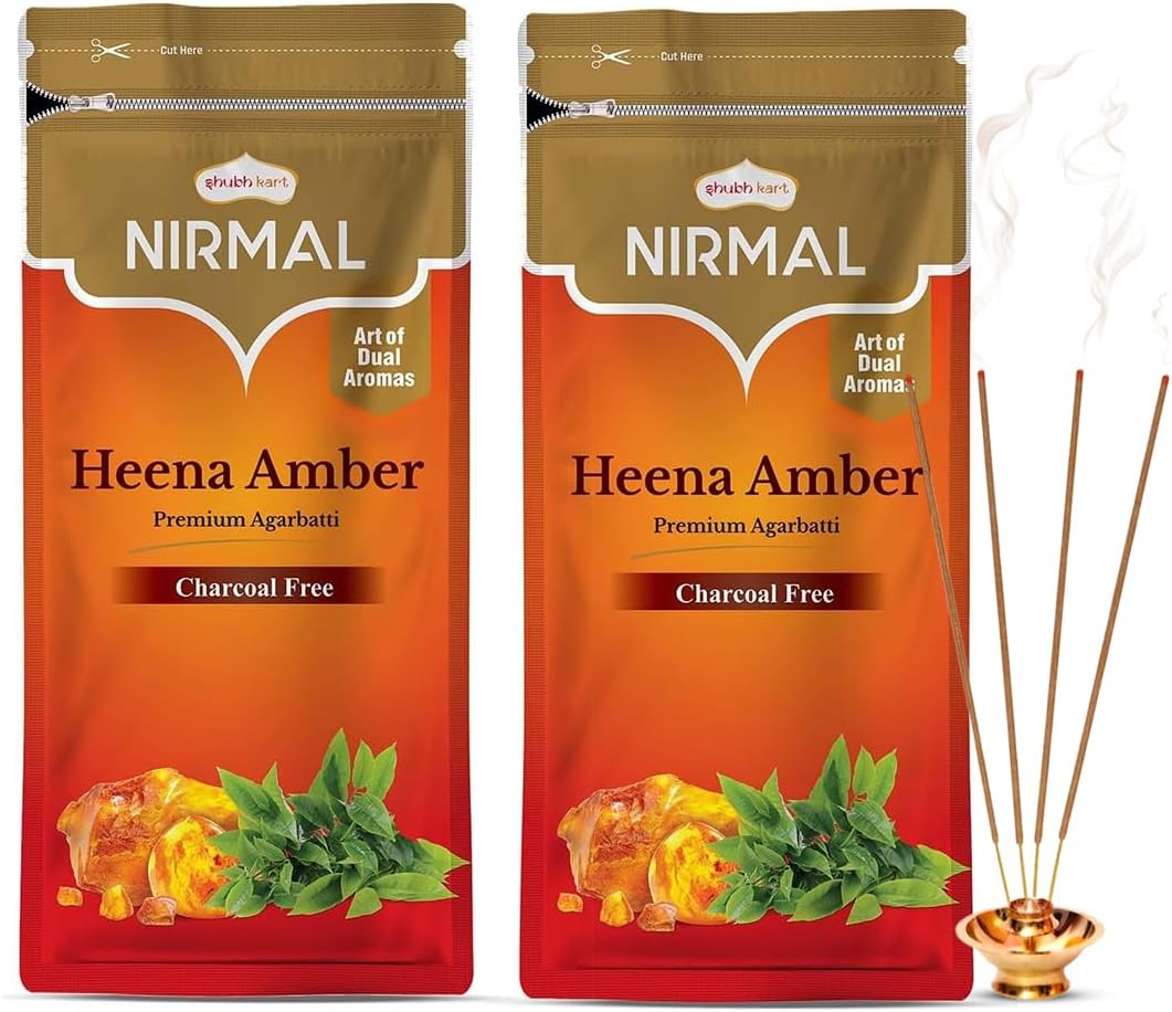 Shubhkart Nirmal Agarwood Incense Sticks - Pack of 2, 200 Sticks Heena Amber Aromatherapy, Yoga, Mindful Meditation