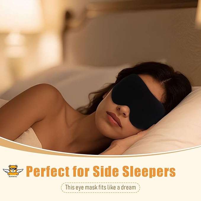 Premium Ultra-Light Sleep Mask, Only 0.73oz, 100% Light Blocking, Comfortable 3D Contoured Memory Foam, Lash Extension Eye Masks for Sleep, Travel, Office, for Men Women Side Sleeper, Black