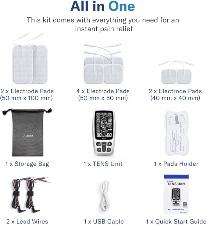 Alcedo TENS Unit + EMS Combination Machine Muscle Stimulator for Pain Relief, Electric Rechargeable Pulse Massager with 41 Modes for Back/Neck Pain Therapy