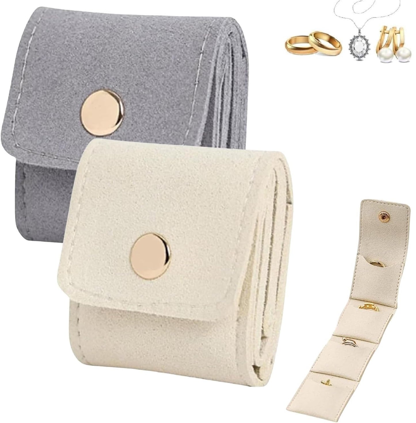 2Pcs Mini Travel Jewelry Bag, Jewelry Roll Bag with Buckle, Mini Pouch, Portable Foldable Travel Jewelry Organizer Case, Small Jewelry Box for Earrings, Rings, Necklaces (W-3)