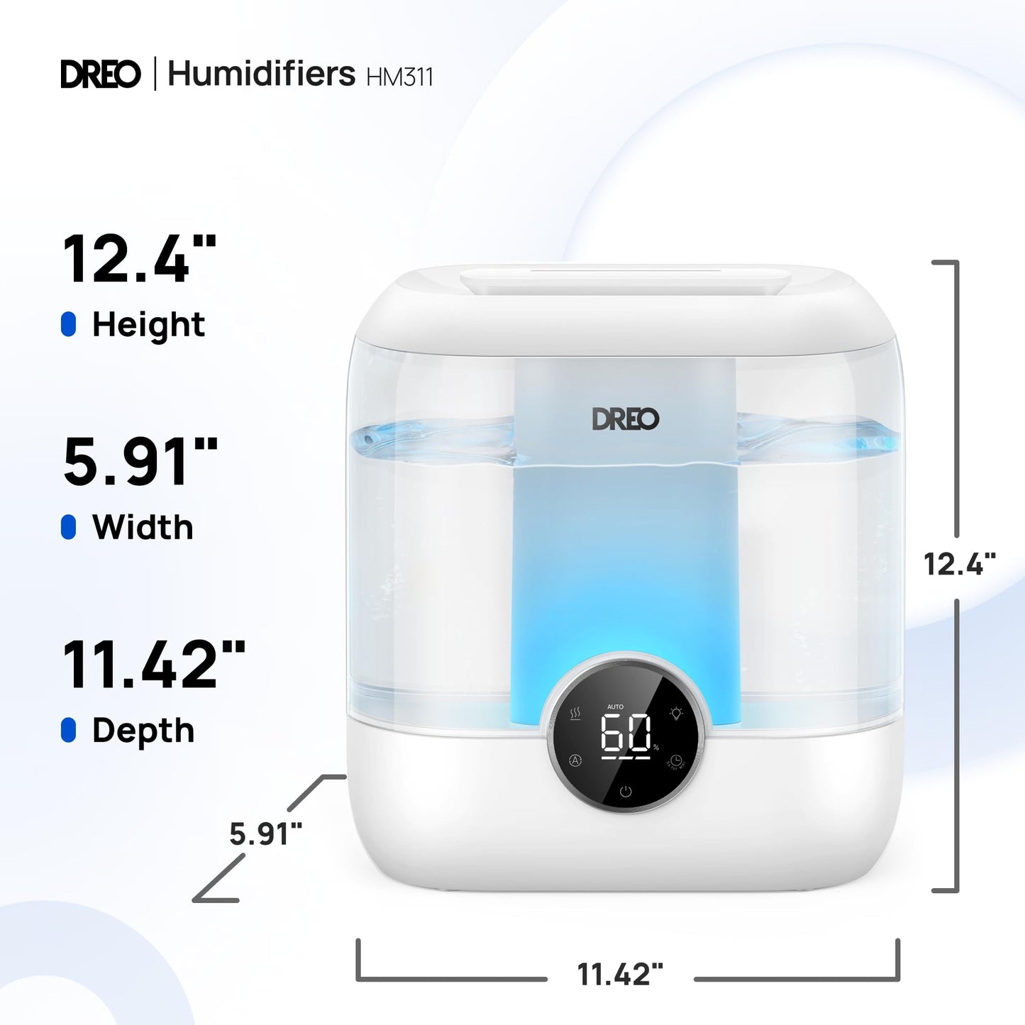 Dreo 6L Top Fill Humidifiers for Bedroom, 60H Runtime 28 dB Quiet Supersized Cool Mist Air Humidifiers for Large Room, Baby Nursery, Plant, Indoor, Night Light, Easy to Clean, Precise Humidity Control