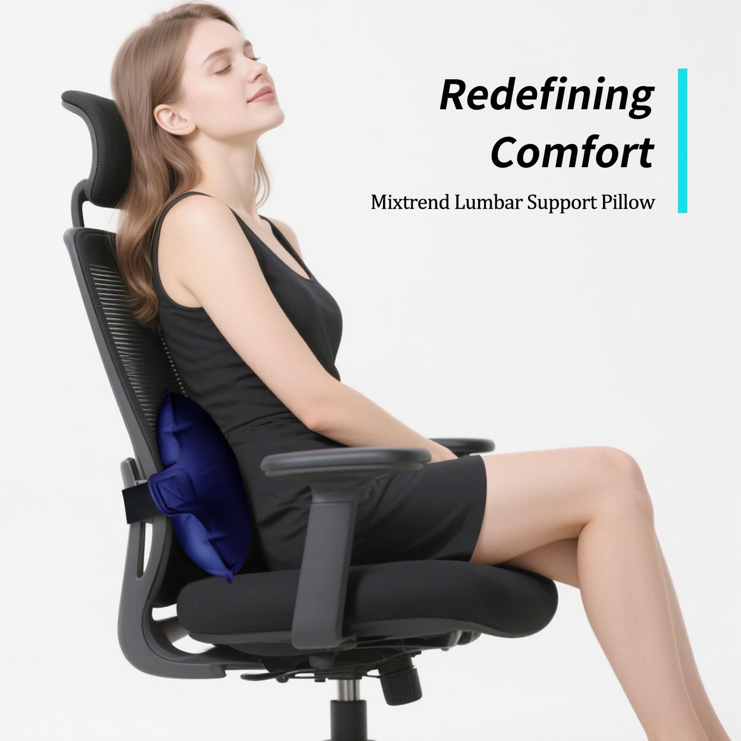 Mixtrend Travel Lumbar Pillow Inflatable Lumbar Support Pillow with Memory Foam, Back Support Pillow for Airplane Long Flight, Essential Travel Support Pillow for Women Men Kids（Navy Blue）