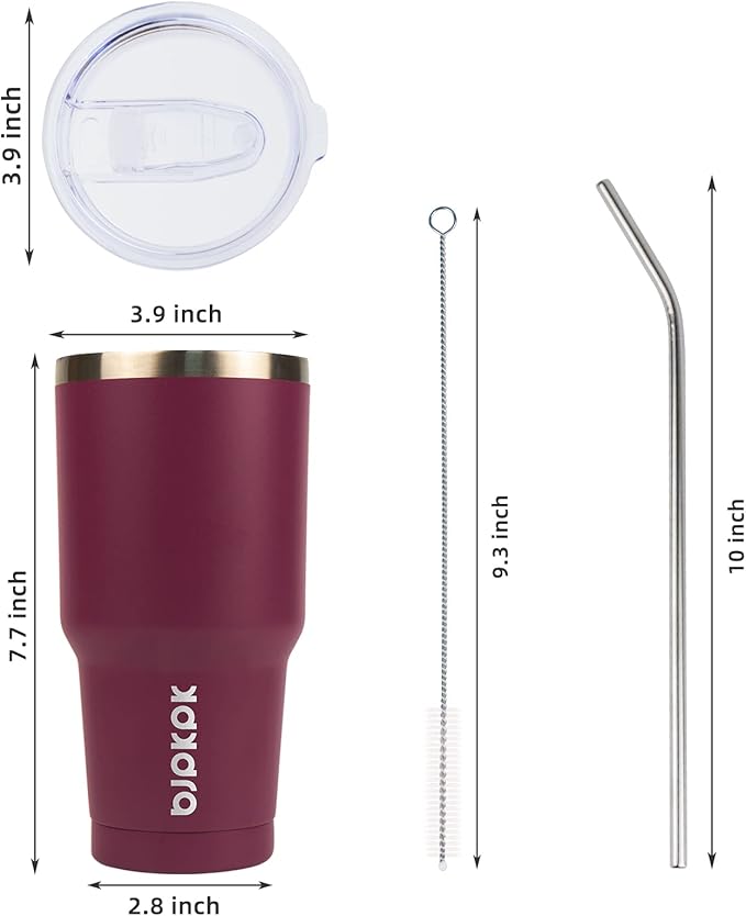 BJPKPK 30 oz Stainless Steel Insulated Tumbler with Lid and Straw, Reusable Ice Travel Coffee Thermal Tumblers Cup,Brick Red
