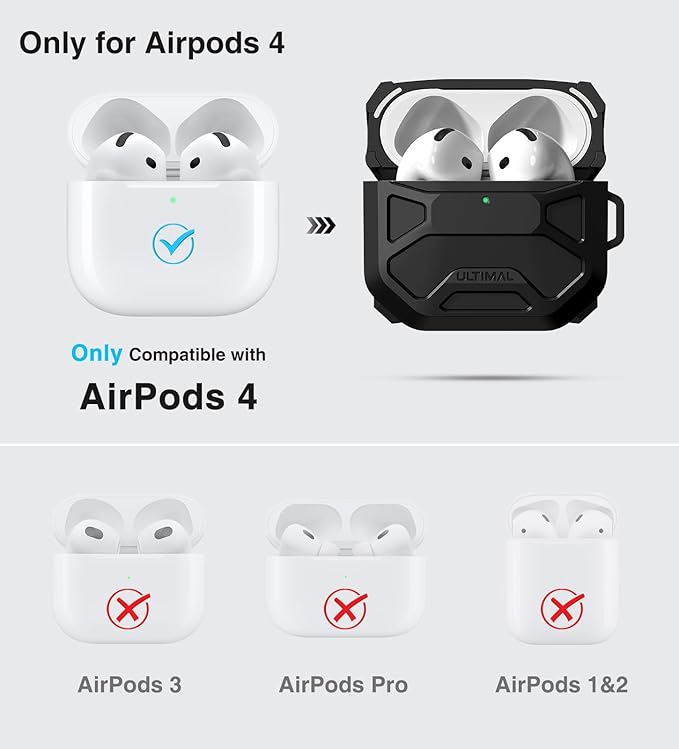 Compatible with AirPods 4 Case, Rugged TPU Double-Layer Cover, Powerful Shockproof Full Protection with Lanyard, Reinforced Magnetic Lid Lock for AirPods 4th Generation case(Black+Black)