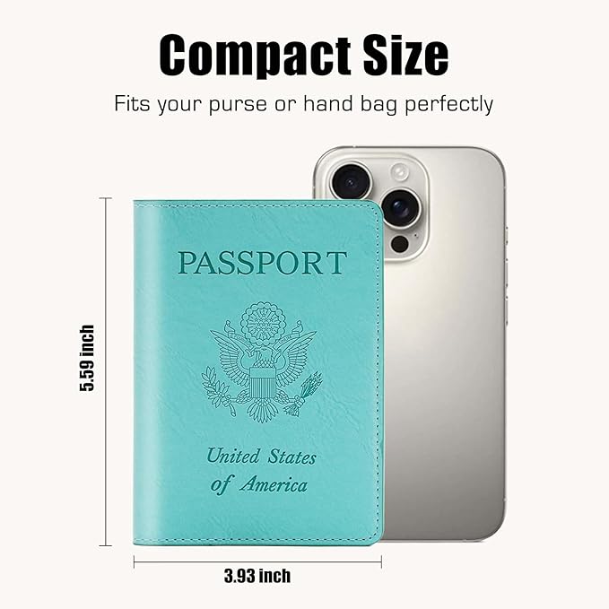 Cnycmy Passport Holder–Slim Travel Organizer for Passport, RFID Blocking,Boarding Pass, Credit Cards | Vegan Leather & Anti-Theft Design(Mint Green5)