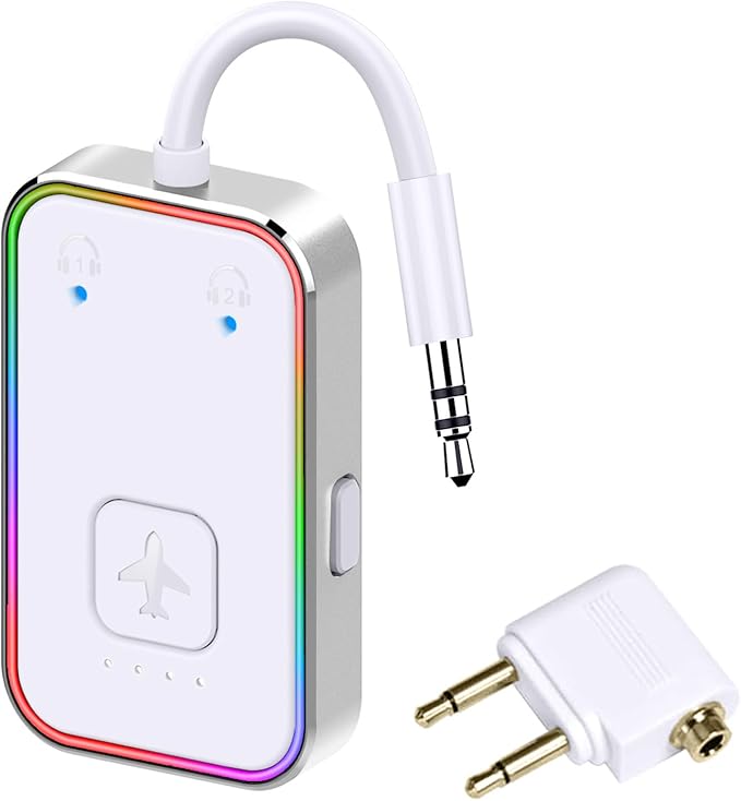 Bluetooth Transmitter for Airplane,Bluetooth V5.4 Transmitter for 2 Airpods/Headphones Dual Pairs.Wireless Transmitter for in-Flight/TV/Gym,with AptX LL,Metal Frame