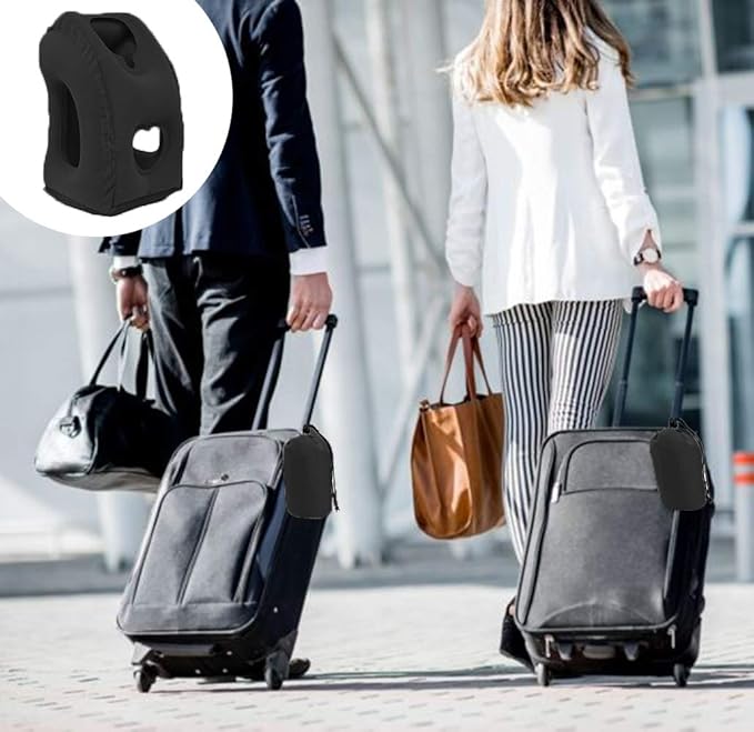 Inflatable Travel Pillow for Airplane, Neck Air Pillow for Sleeping to Avoid Neck and Shoulder Pain, Support Head and Lumbar, Used for Airplane, Car, Bus and Office (Black)