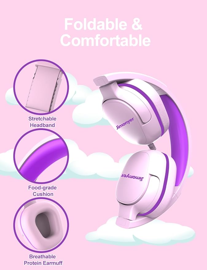 Kids Headphones for School, 3.5mm Jack Wired Headphones for Kids with Safe Volume Limiter, HD Stereo Sound On-Ear Girls Boys Toddler Headphone for Tablet, iPad, Kindle(Pink)