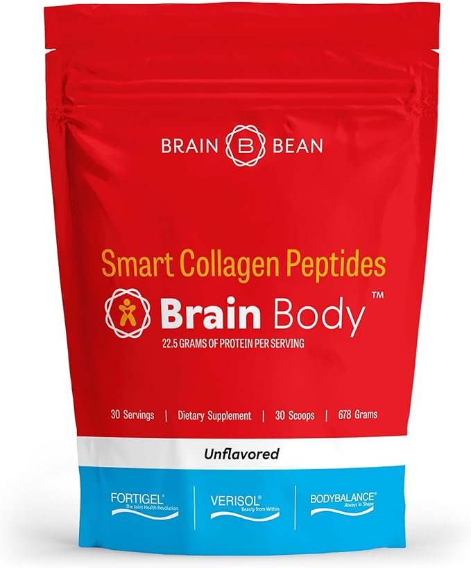 Brain Body Collagen Peptides Powder - Vital Protein & Collagen Supplement for Women & Men - Hydrolyzed Type I & III for Hair, Skin, Nails & Joint Health - 30 Servings - Unflavored - 678g