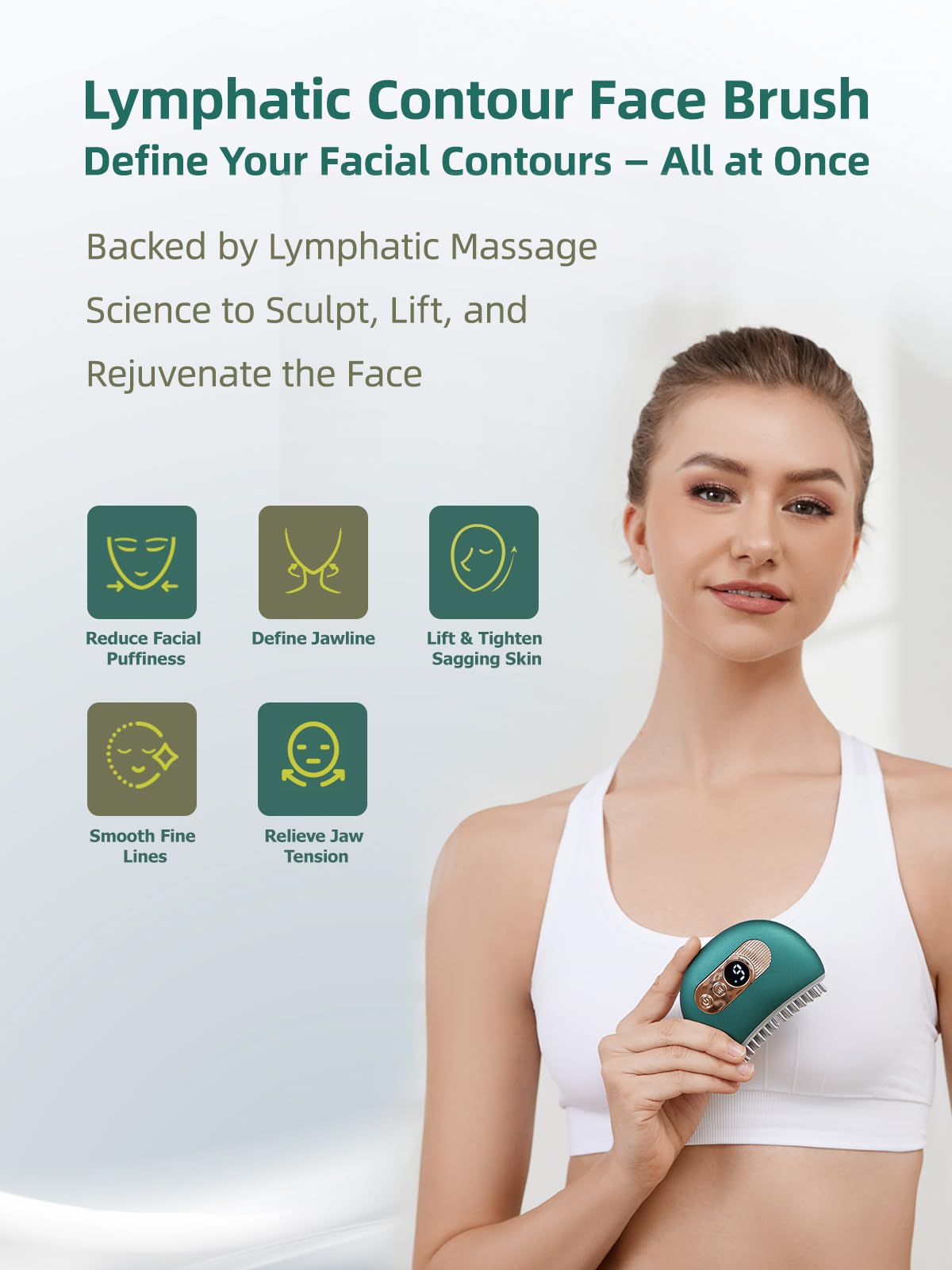 Kinbana Lymphatic Contour Face Brush – Face Massager for Lymphatic Drainage, Double Chin Reducer, and Facial Sculpting – Gentle Vibrating Lymphatic Drainage Tool for Jawline & Puffiness - Green