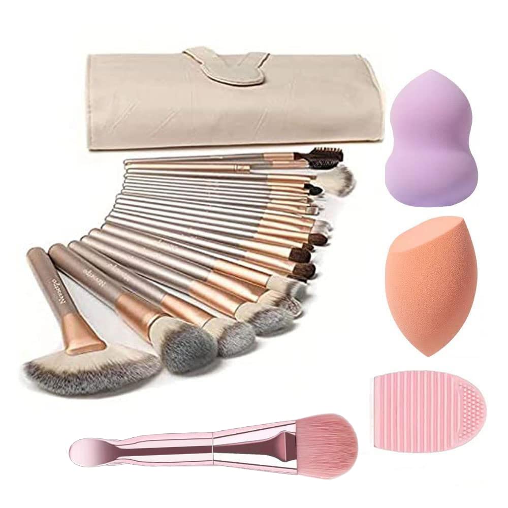 28PCS Makeup Brushes, Quality Makeup Brush Set for Women, Makeup Brush Sets Kits for Beginner Starter Professional, Make Up Brushes With Blenders Masks Spatula,Travel-Friendly Gift for Girl, Teens