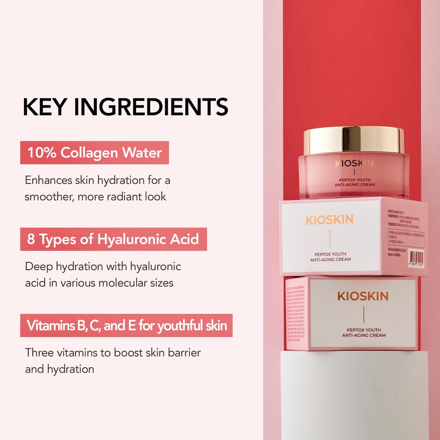 KIOSKIN 107% Smoother Crow’s Feet & 104% Lifted Skin – Boosts Elasticity & Moisture – Firms & Restores Radiance with 10% Collagen Water & Hyaluronic Acid – Korean Skincare Best Collagen Cream