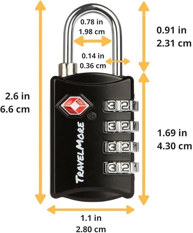 3 Pack TSA Luggage Locks with 4 Digit Combination – Heavy Duty Set Your Own Padlocks for Travel, Baggage, Suitcases & Backpacks - Black