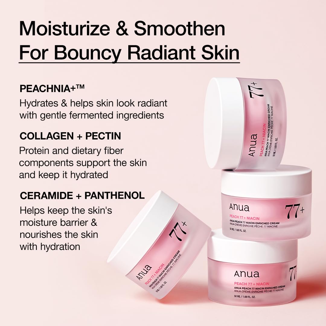 Anua Peach Niacinamide Cream, Face Moisturizer for Dry Skin with Vitamin B12, Collagen, Ceramide, Panthenol, Korean Skin Care for Glass Skin (50ml, 1.69 fl.oz.)