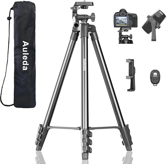 60″ Camera Tripod Lightweight Travel Tripod Stand Compatible with Canon Nikon DSLR Cameras with Wireless Remote Phone Holder and Bag Max Load 6.6 LB Black