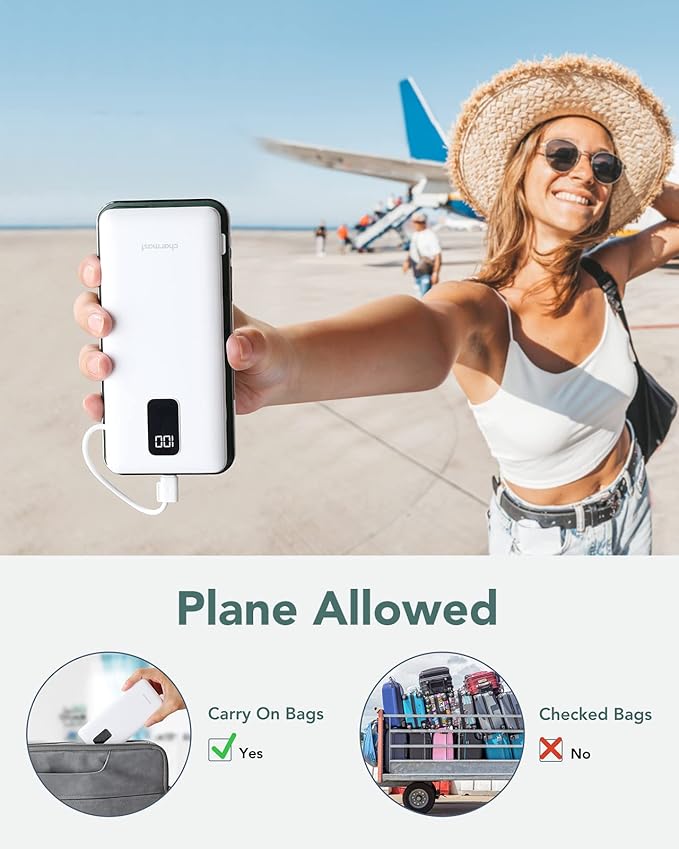 Charmast Portable Charger with Built-in Cables & Wall Plug, 10000mAh Portable Power Bank, External Battery Pack Travel Essentials Compatible with iPhone 16/15/14/13, Samsung, iPad etc