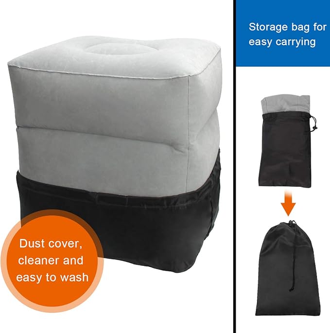 Travel Foot Rest Pillow, AHIER Inflatable Travel Leg Rest Pillow Bed for Foot Rest on Airplanes, Cars, Trains, Office, and Kids to Sleep on Long Flights (Grey)
