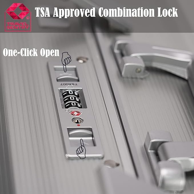 Carry-on Luggage: Silver 20 inch Aluminum-Made Hardshell Suitcase with Spinner Wheels - Zipperless - USB-C Port - TSA Locks - Weekend Getaways International travel Business