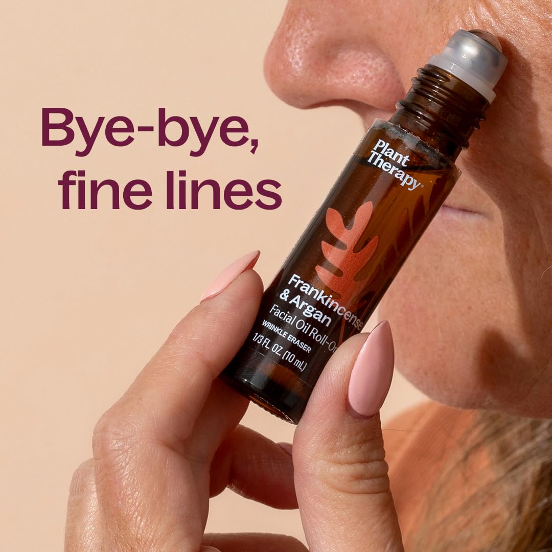 Plant Therapy Frankincense & Argan Facial Serum Roll-On 10 mL (1/3 oz) with Frankincense Essential Oil & Argan Oil to Smoothes Wrinkles & Improves Skin Elasticity, Face, Skin, & Nails