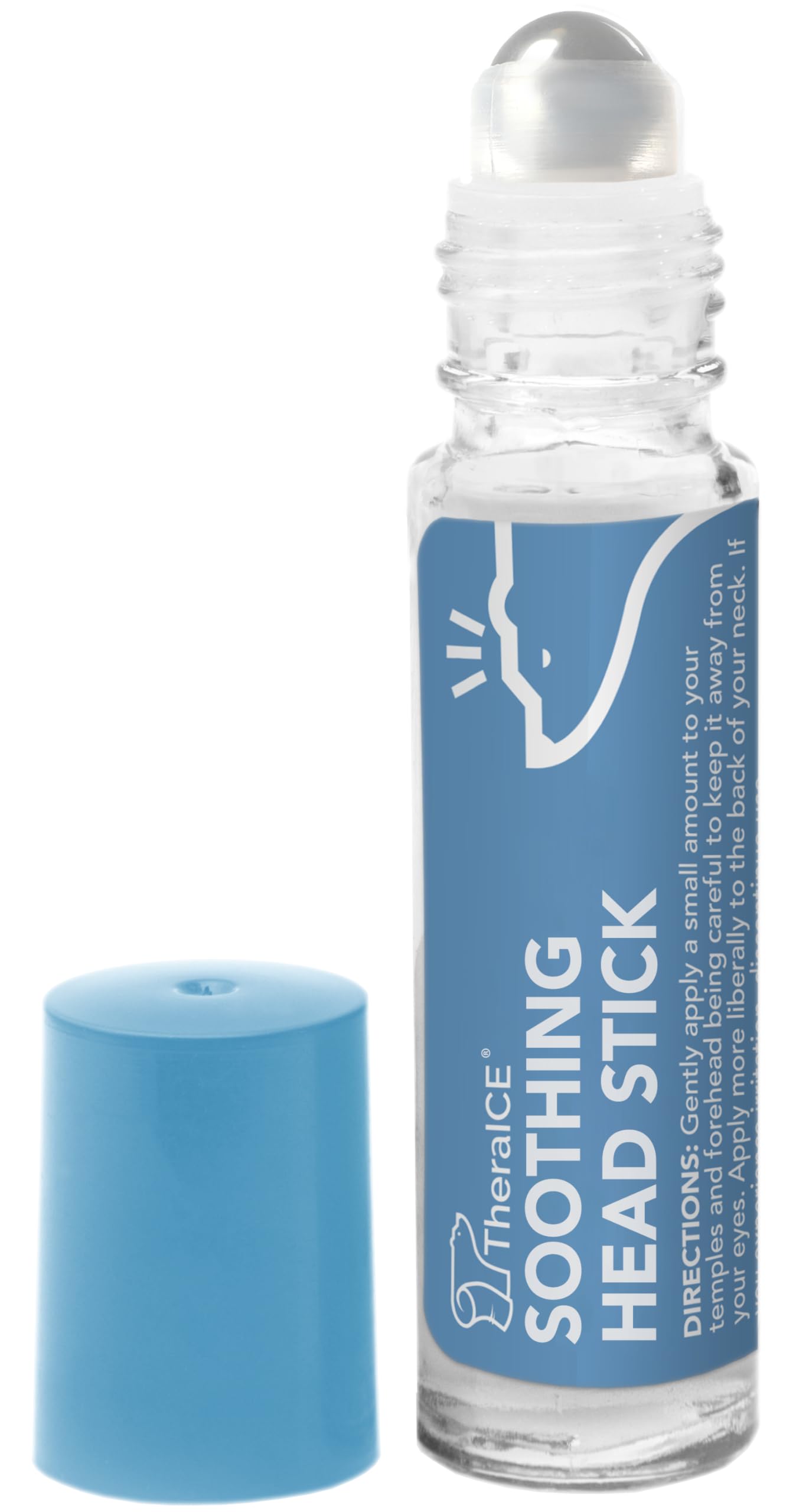 TheraICE Soothing Head Stick 10 ml (.33-Oz) Essential Oil Roll on Aromatherapy: Peppermint, Spearmint, Lavender, Chamomile, Rosemary, Eucalyptus. Metal Roller. USA Made