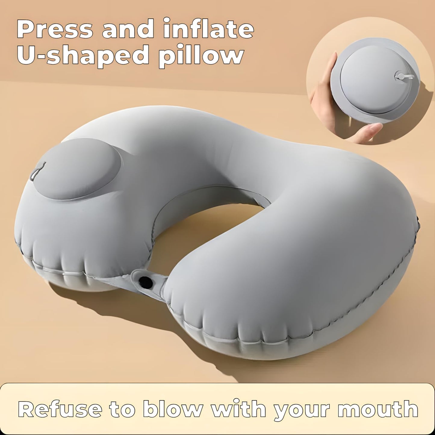 Inflatable Travel Pillow for Airplane Neck Support - Quick Inflation Neck Pillow for Long Flights, Car Rides & Office, Portable Blow Up Pillow for Bath & Shower, Machine Washable for Adults & Kids