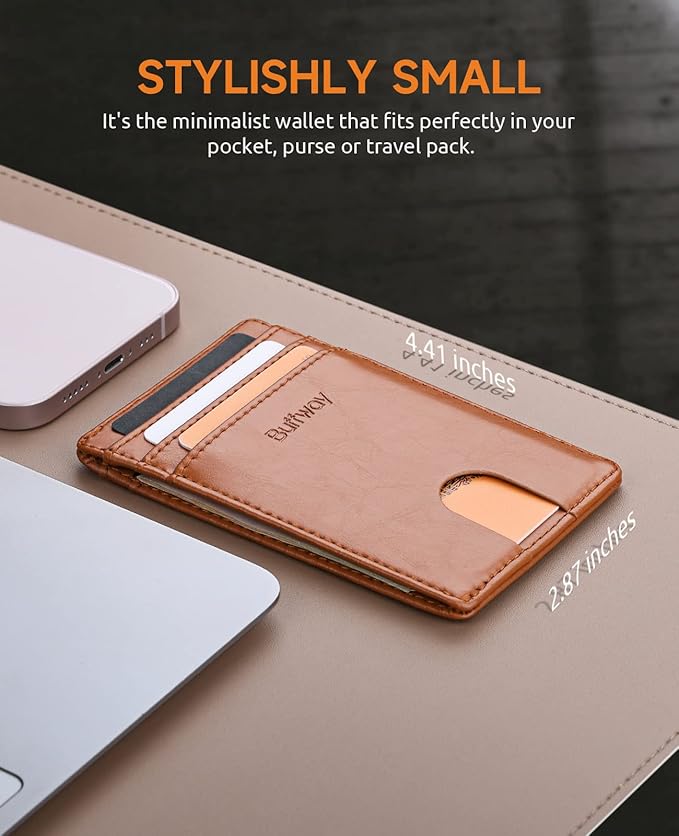 Buffway Mens Slim Wallet, Minimalist Thin Front Pocket Leather Credit Card Holder with RFID Blocking for Work Travel