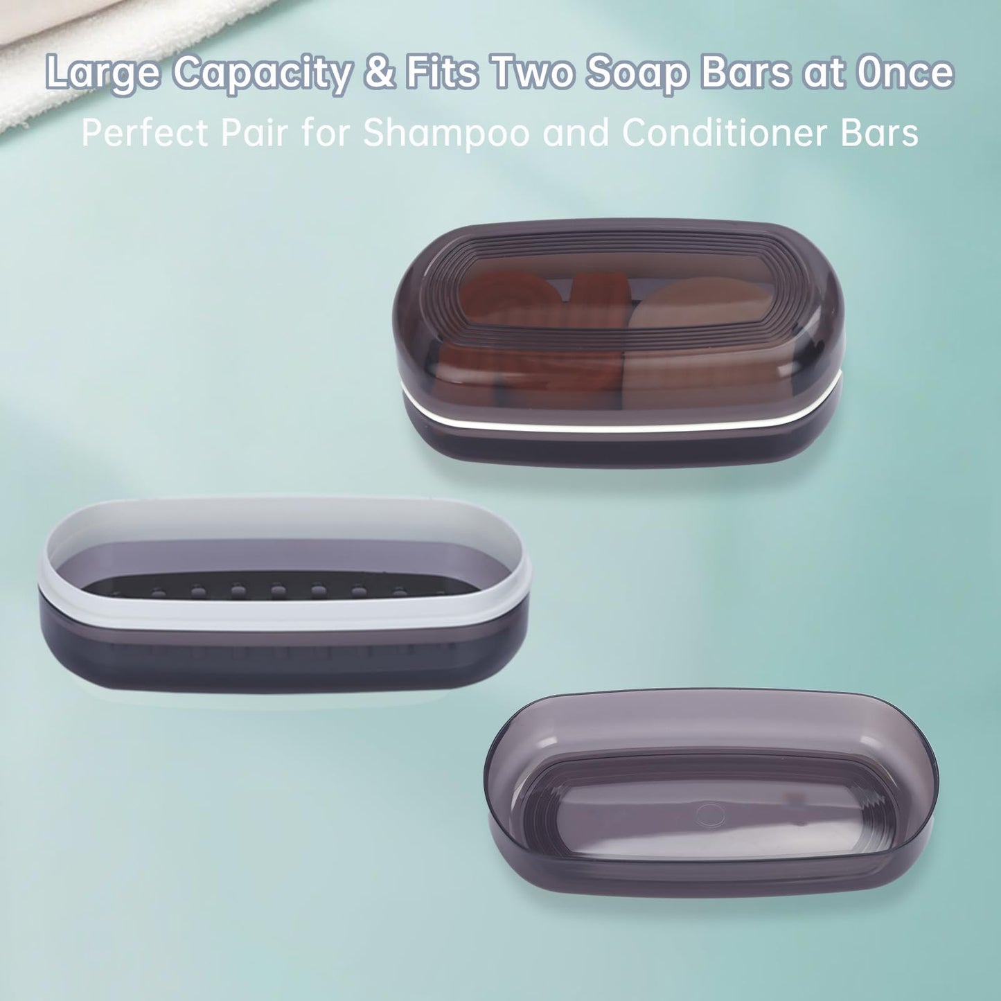 Travel Case for Kitsch Shampoo bar, Shampoo Bar Holder, Travel Soap Container, Large Soap Box, Soap Dish with Draining Layer, Case for Bathroom (Black, 1 Pack)