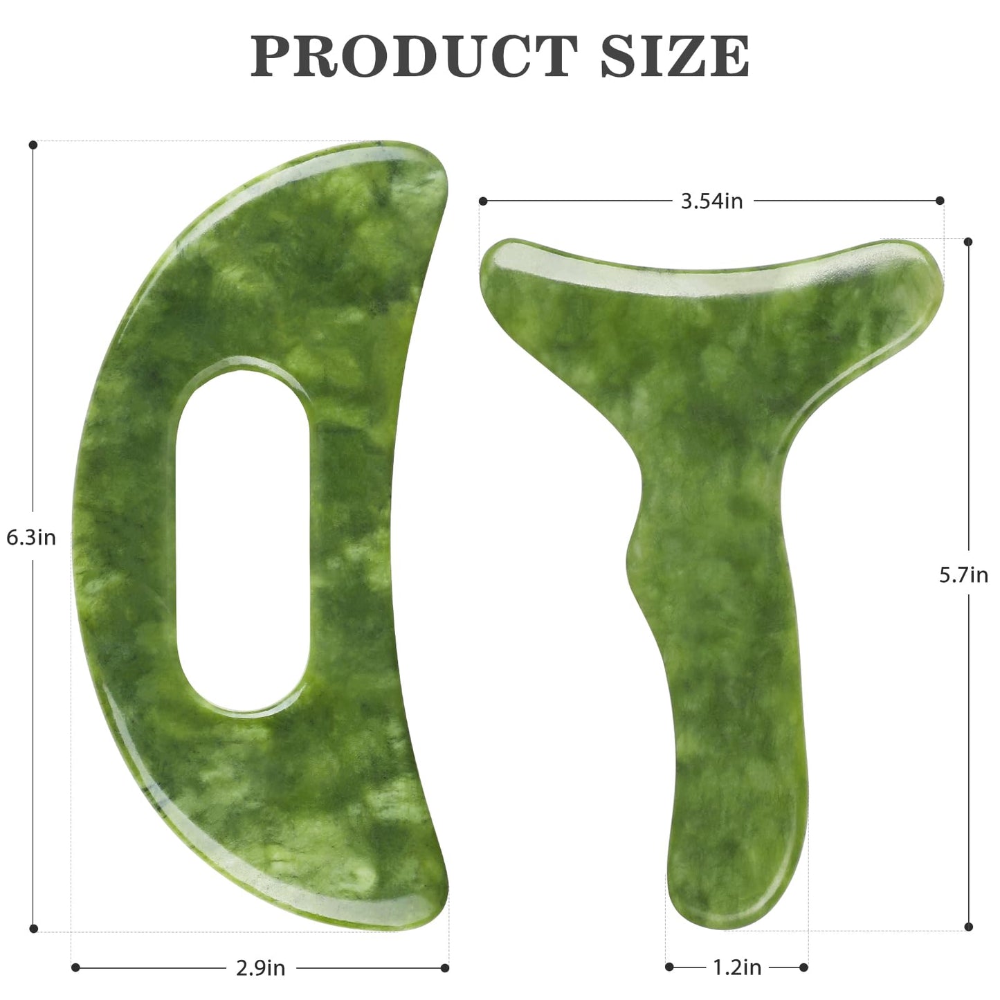 2 in 1 Jade Stone Gua Sha Massage Tool, Large Guasha Muscle Scraper Tools Set with Handle Muscle Scraping Massage Tools Anti Cellulite Spa Acupuncture Tools for Back Neck Leg Lymphatic Drainage