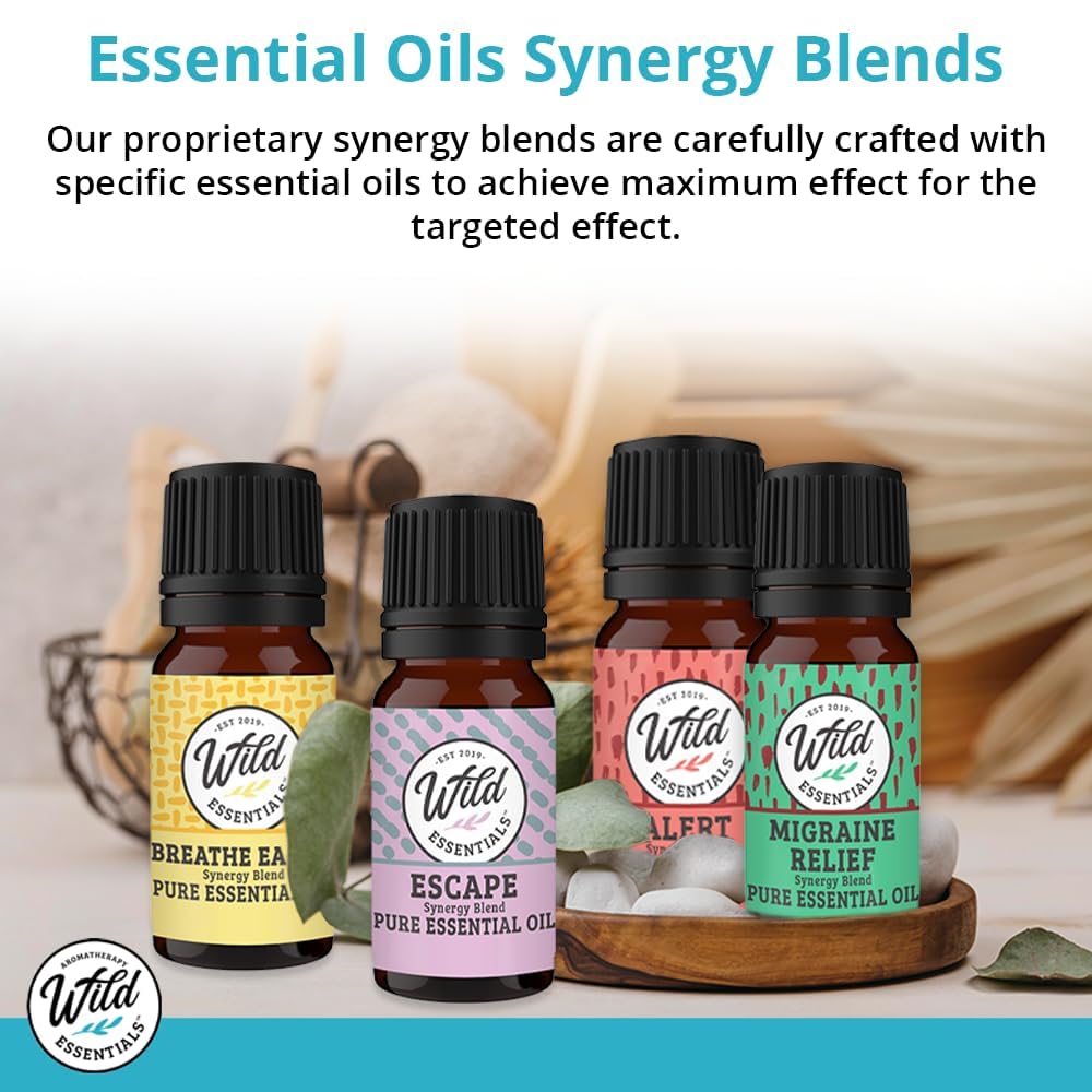 Wild Essentials Motion Ease 100% Pure Essential Oil Synergy Blend 2 Pack - 10ml, Formula for Motion Sickness, Nausea, Upset Stomach, Vertigo, Dizzy, seasick, carsick. Made and Bottled in The USA
