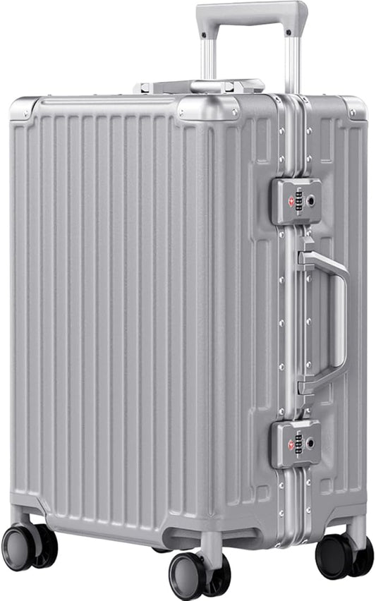 AnyZip Carry On Luggage PC+ABS Aluminum Frame Zipperless Luggage Hard Shell Suitcase with TSA Lock Double Spinner Wheels 20 Inch Silver