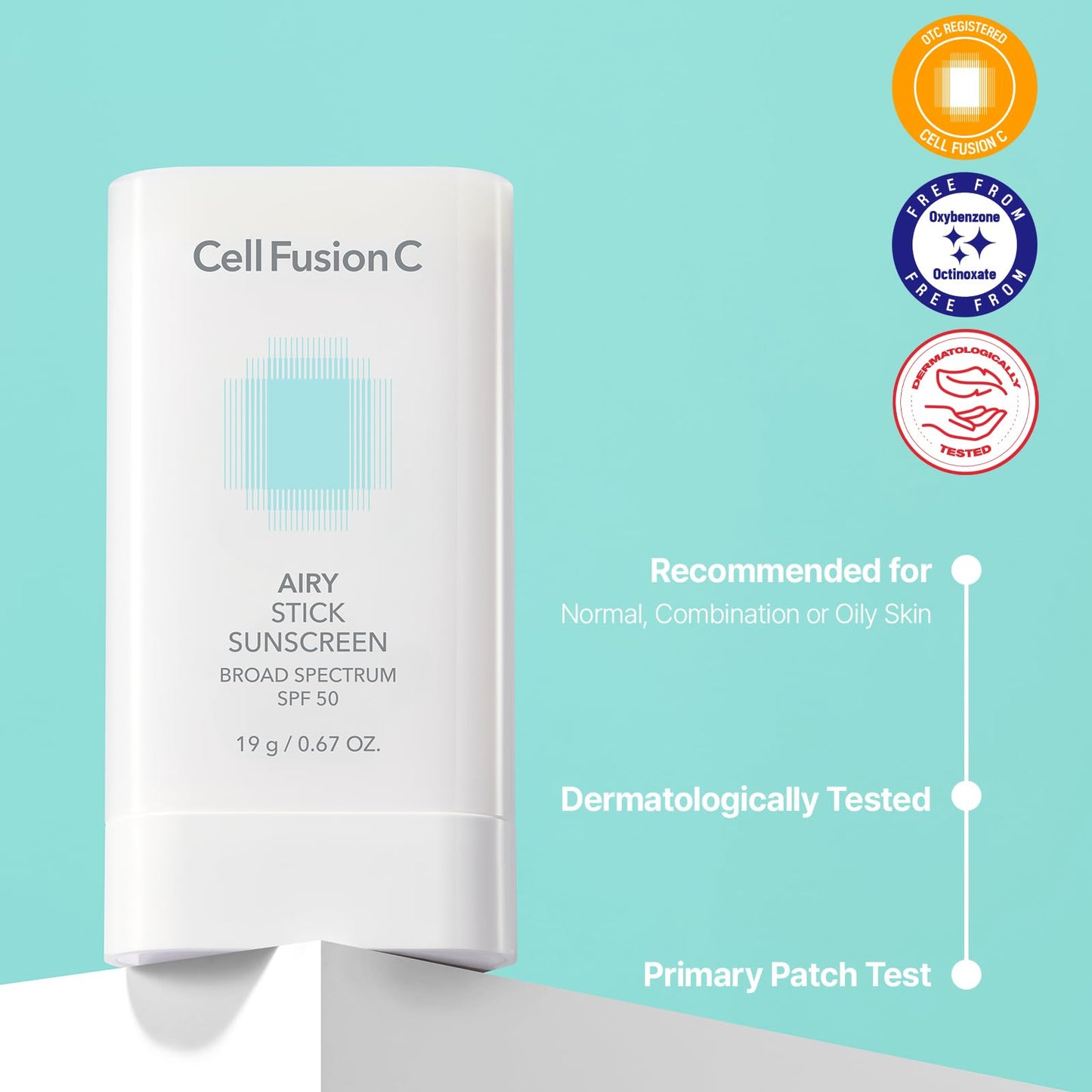 Cell Fusion C Airy Stick Sunscreen, Broad Spectrum SPF 50 + Phyto PDRN, Semi-matte & No White Cast, Korean Suncreen Stick, 50ml / 1.69 fl.oz