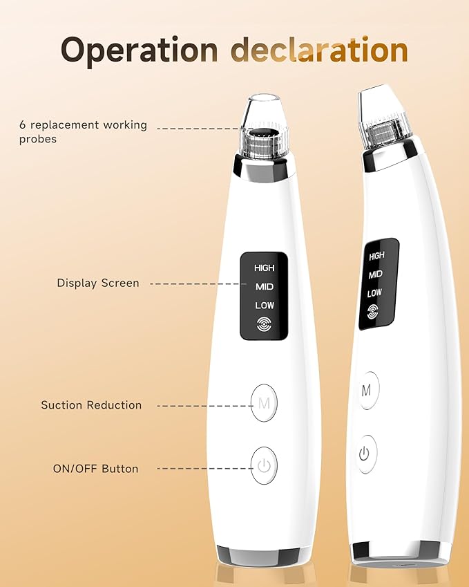 Blackhead Remover Vacuum, Type-C Rechargeable Pore Cleaner with 3 Adjustable Suction, 6 Probes & Comedone Extractor Tool Kit for Women and Men