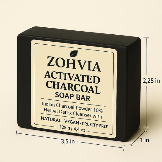 ZOHVIA Natural Charcoal Soap – Activated Charcoal Soap, Natural Black Bar – Herbal Bar - Face & Body Wash for Sensitive, Oily Skin – Facial Cleanser for Acne, Blackheads, & Scars - 4.4oz